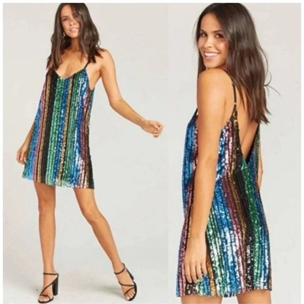 Show Me Your Mumu Vivian Slip Dress Rainbow Sequins Women's S Party Cocktail - Picture 1 of 8